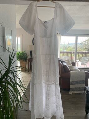White Eyelet Maxi Dress with Puff Sleeves